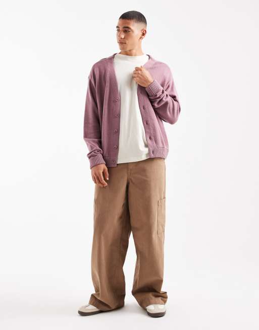 Hollister boxy fit long sleeve cardigan in pink, 2 of 5
