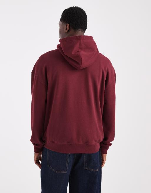 Hollister boxy fit terry logo hoodie in red, 3 of 5