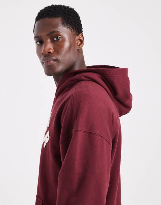 Hollister boxy fit terry logo hoodie in red, 4 of 5