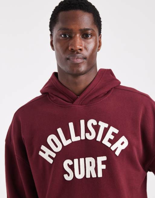 Hollister boxy fit terry logo hoodie in red, 5 of 5