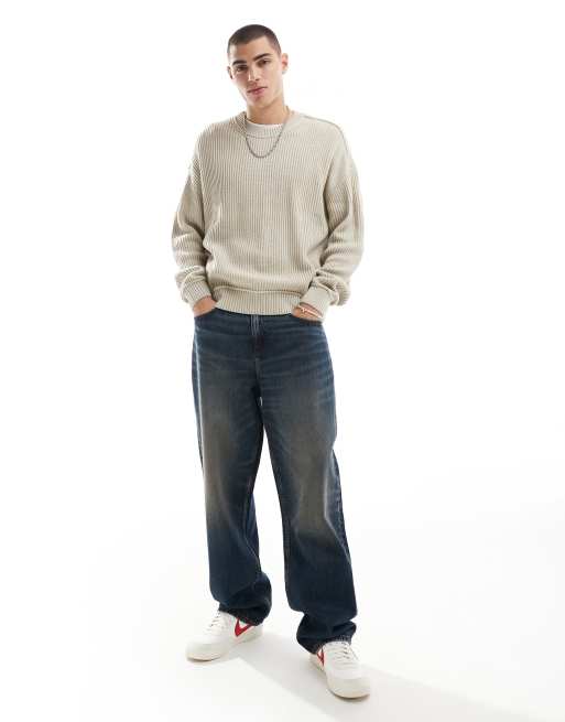 Hollister boxy fit washed chunky rib knit jumper in tan, 2 of 4