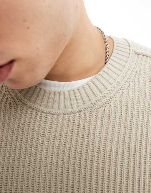 Hollister boxy fit washed chunky rib knit jumper in tan, 3 of 4