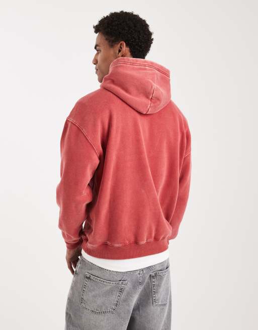 Hollister boxy front pocket collegiate hoodie in red, 3 of 5