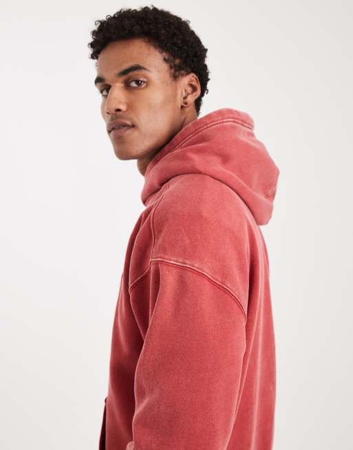 Hollister boxy front pocket collegiate hoodie in red, 4 of 5