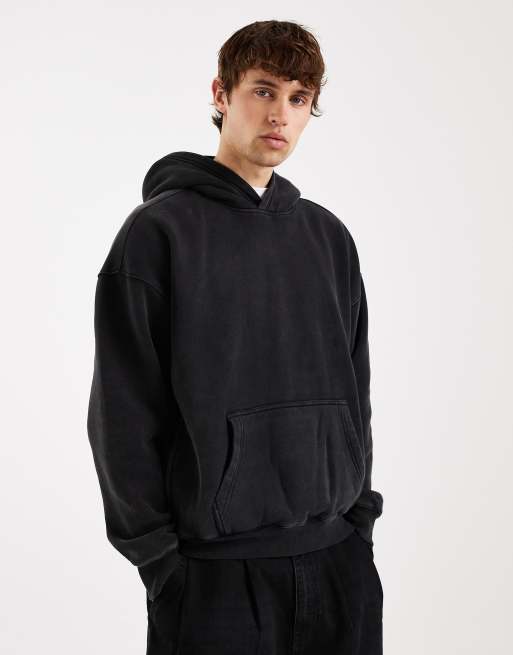 Hollister boxy front pocket hoodie in washed black