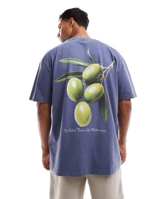 Hollister boxy fruit motif t-shirt in blue, 3 of 4