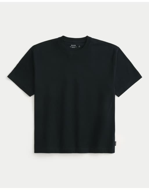 Hollister Boxy heavyweight crew t-shirt in black, 4 of 4
