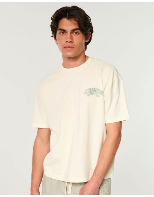 Hollister Boxy heavyweight logo graphic tee in cream, 2 of 4