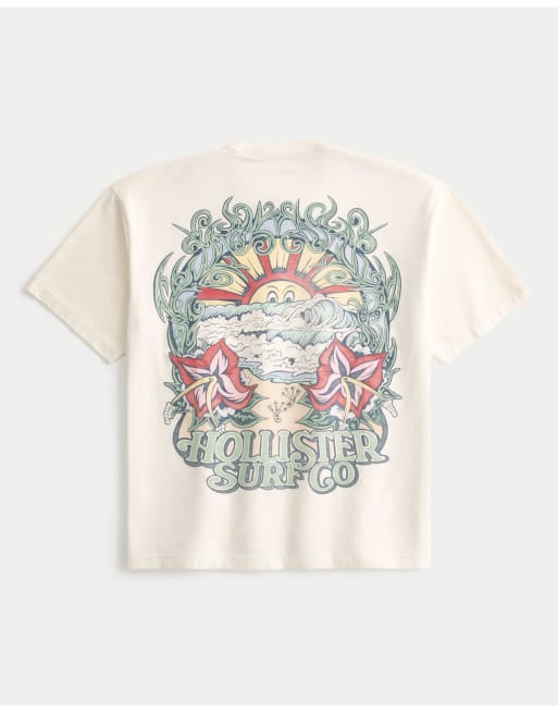 Hollister Boxy heavyweight logo graphic tee in cream, 3 of 4