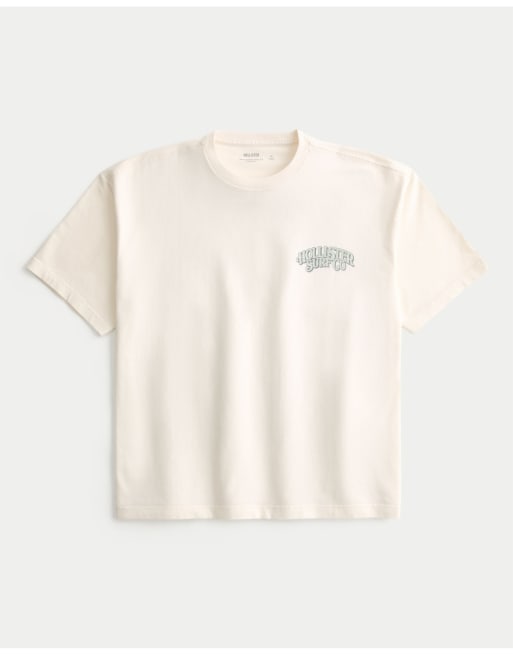 Hollister Boxy heavyweight logo graphic tee in cream, 4 of 4