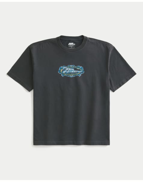 Hollister Boxy heavyweight no fear graphic tee in black - view 1