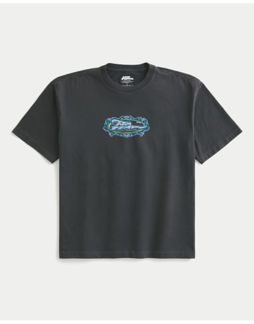 Hollister Boxy heavyweight no fear graphic tee in black, 1 of 1
