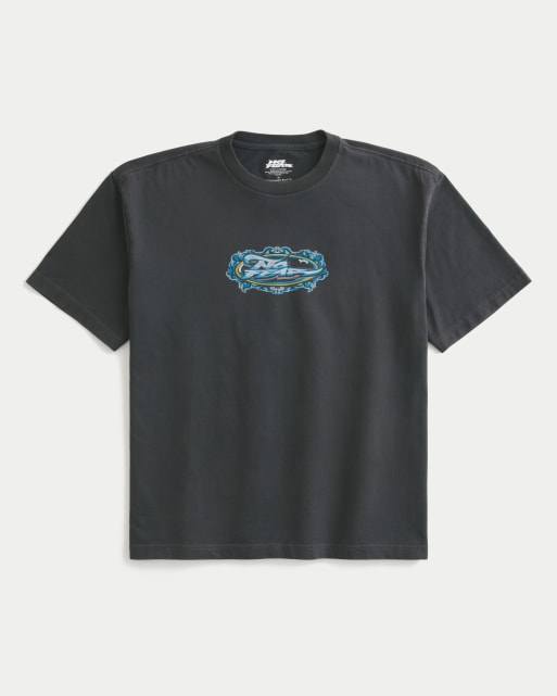 Hollister Boxy heavyweight no fear graphic tee in black, 3 of 3