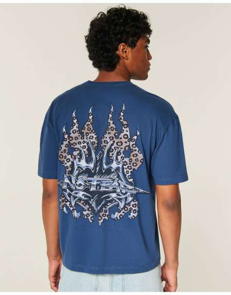 Hollister Boxy heavyweight no fear graphic tee in navy - view 1