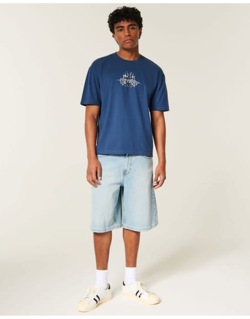 Hollister Boxy heavyweight no fear graphic tee in navy, 2 of 5