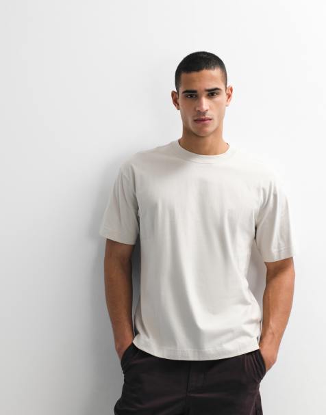 Hollister boxy heavyweight t-shirt in beige - view 1