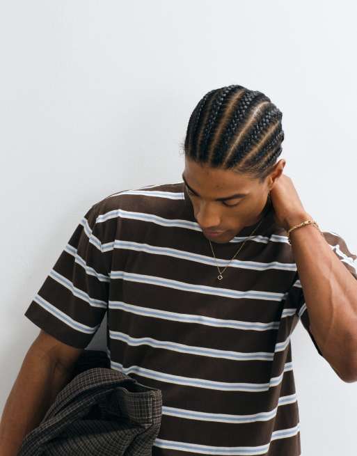 Hollister boxy heavyweight t-shirt in brown and blue stripe, 2 of 5
