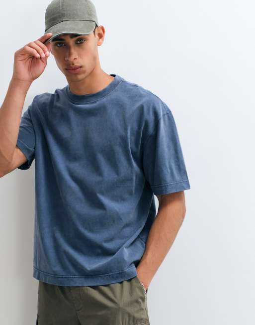 Hollister boxy heavyweight T-shirt in navy