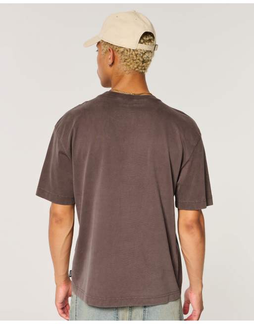 Hollister Boxy heavyweight washed crew t-shirt in dark brown, 3 of 4