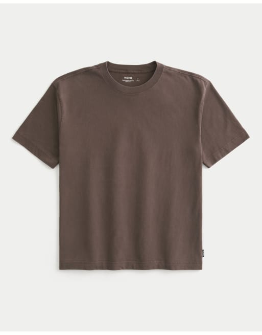 Hollister Boxy heavyweight washed crew t-shirt in dark brown, 4 of 4