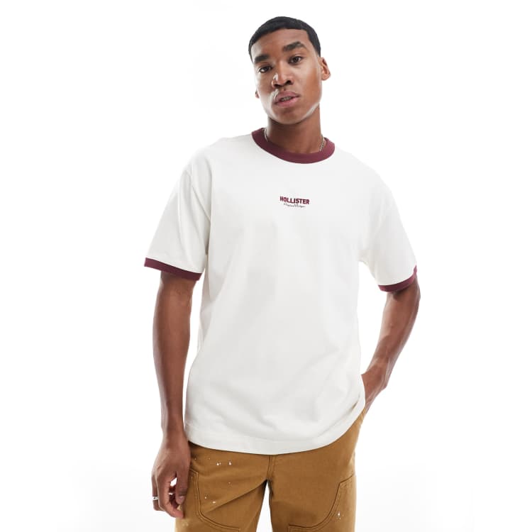 Hollister boxy high neck logo t-shirt with contrast binding