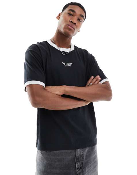 Hollister boxy high neck logo t-shirt with contrast binding in black - view 1