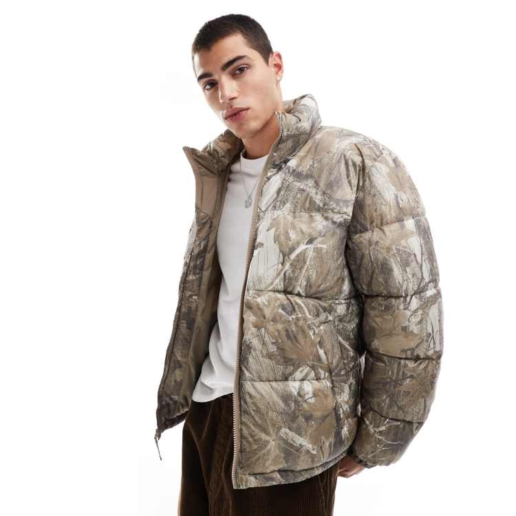 Hollister boxy high neck padded coat in beige camo print ASOS
