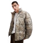 [Hollister] Hollister boxy high neck padded coat in beige camo print-Neutral M CAMO