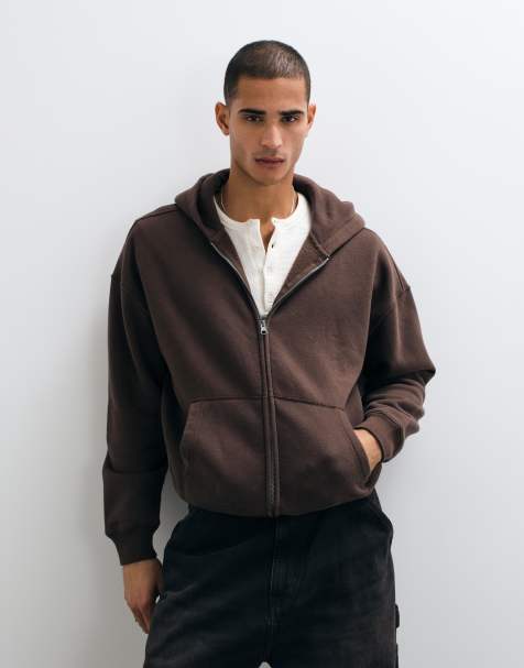 Hollister boxy hoodie met rits bruin - view 1