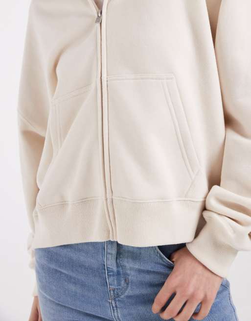 Hollister boxy hættetrøje med lynlås i baby pink, 2 af 4