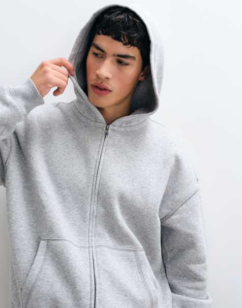 Hollister boxy Kapuzenpullover mit Reißverschluss in Hellgrau - view 1