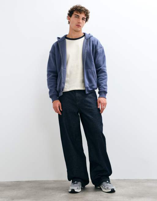 Hollister boxy Kapuzenpullover mit Reißverschluss in Marineblau, 2 von 9