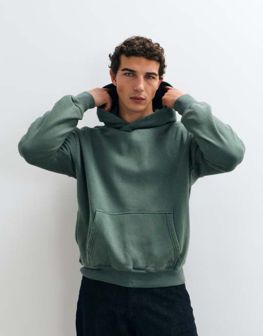 Hollister boxy Kapuzenpullover zum Überziehen in grünem Acid-Wash, 1 von 9