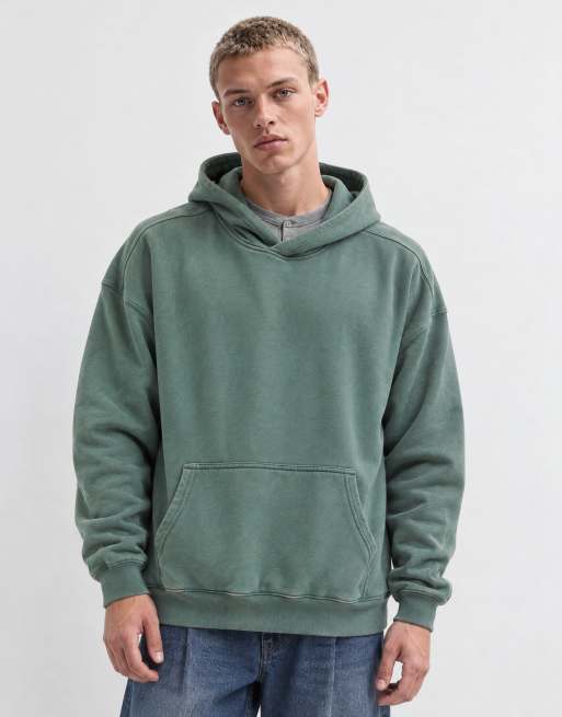 Hollister boxy Kapuzenpullover zum Überziehen in grünem Acid-Wash, 6 von 9