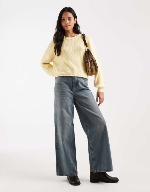 Hollister boxy knit crew neck sweater in yellow, 4 of 4
