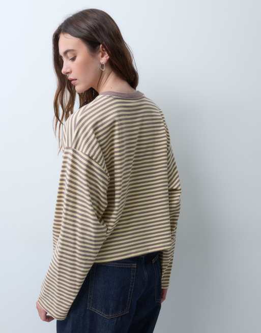 Hollister boxy Langarm-T-Shirt mit hellbraunem Streifenmuster, 4 von 4