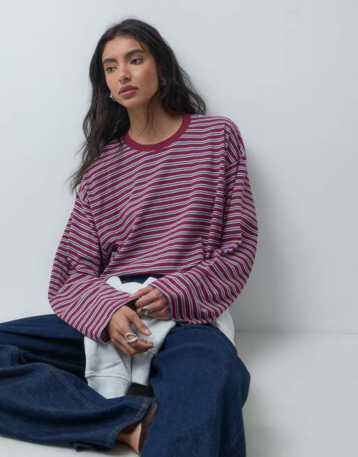Hollister boxy langärmliges T-Shirt mit Beerenstreifen, 1 von 4