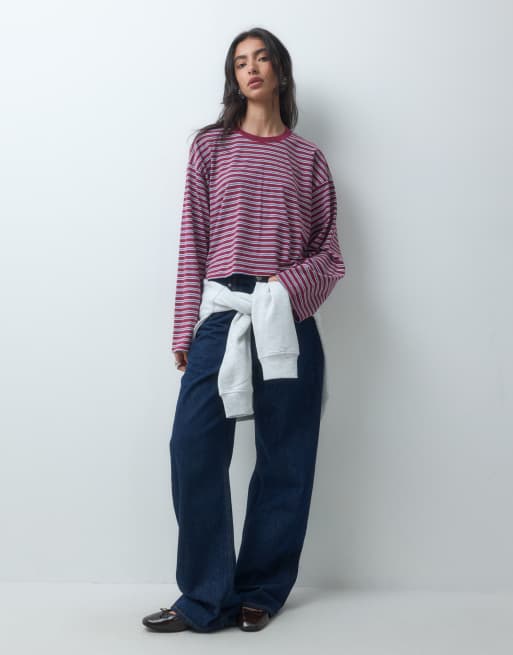 Hollister boxy langærmet T-shirt med bærfarvede striber, 2 af 4