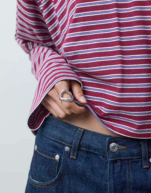 Hollister boxy langærmet T-shirt med bærfarvede striber, 3 af 4