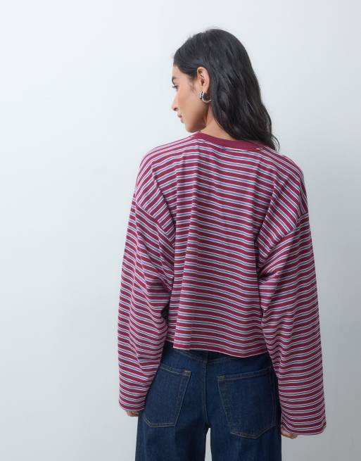 Hollister boxy langærmet T-shirt med bærfarvede striber, 4 af 4