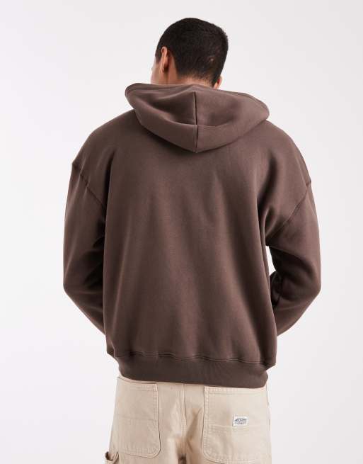 Hollister boxy lined zip up hoodie in brown, 3 of 5