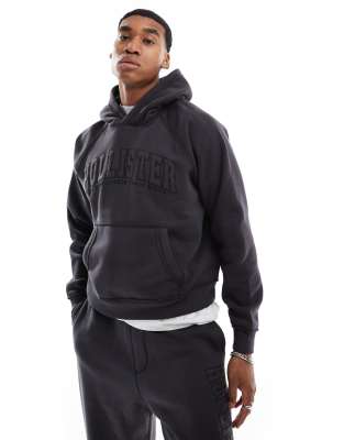 Hollister Hollister boxy logo motif hoodie co-ord in charcoal-Black