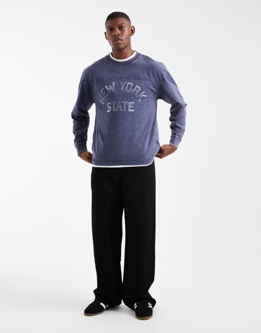 Hollister boxy long sleeve collegiate t-shirt in blue, 2 of 5