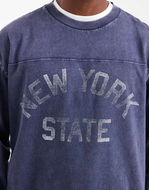 Hollister boxy long sleeve collegiate t-shirt in blue, 5 of 5