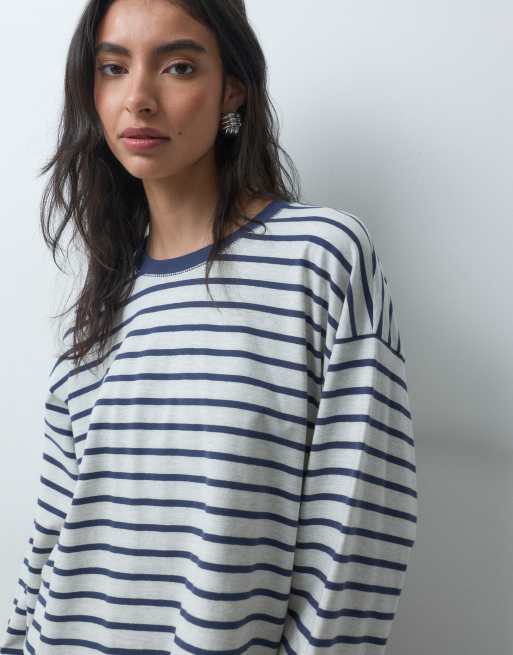 Hollister boxy long sleeve t-shirt in navy and white stripe, 2 of 4