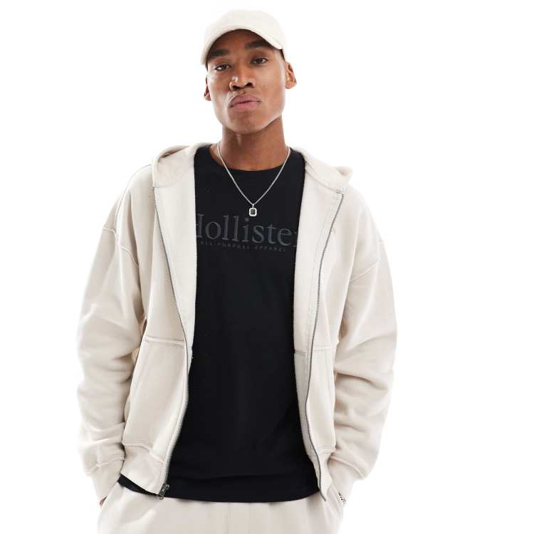 Hollister boxy mini logo motif hoodie co ord in beige ASOS