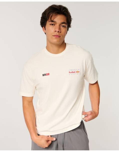 Hollister Boxy oracle red bull racing graphic tee in cream - view 1