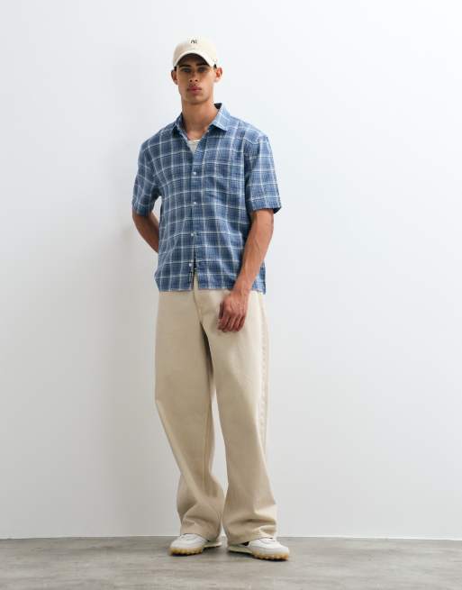 Hollister boxy overhemd met korte mouwen in blauw geruit, 2 van 5