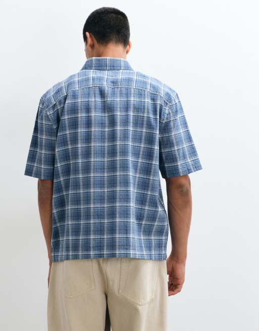 Hollister boxy overhemd met korte mouwen in blauw geruit, 5 van 5