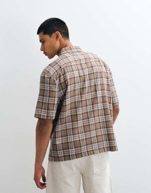 Hollister boxy overhemd met korte mouwen in bruin geruit, 3 van 5